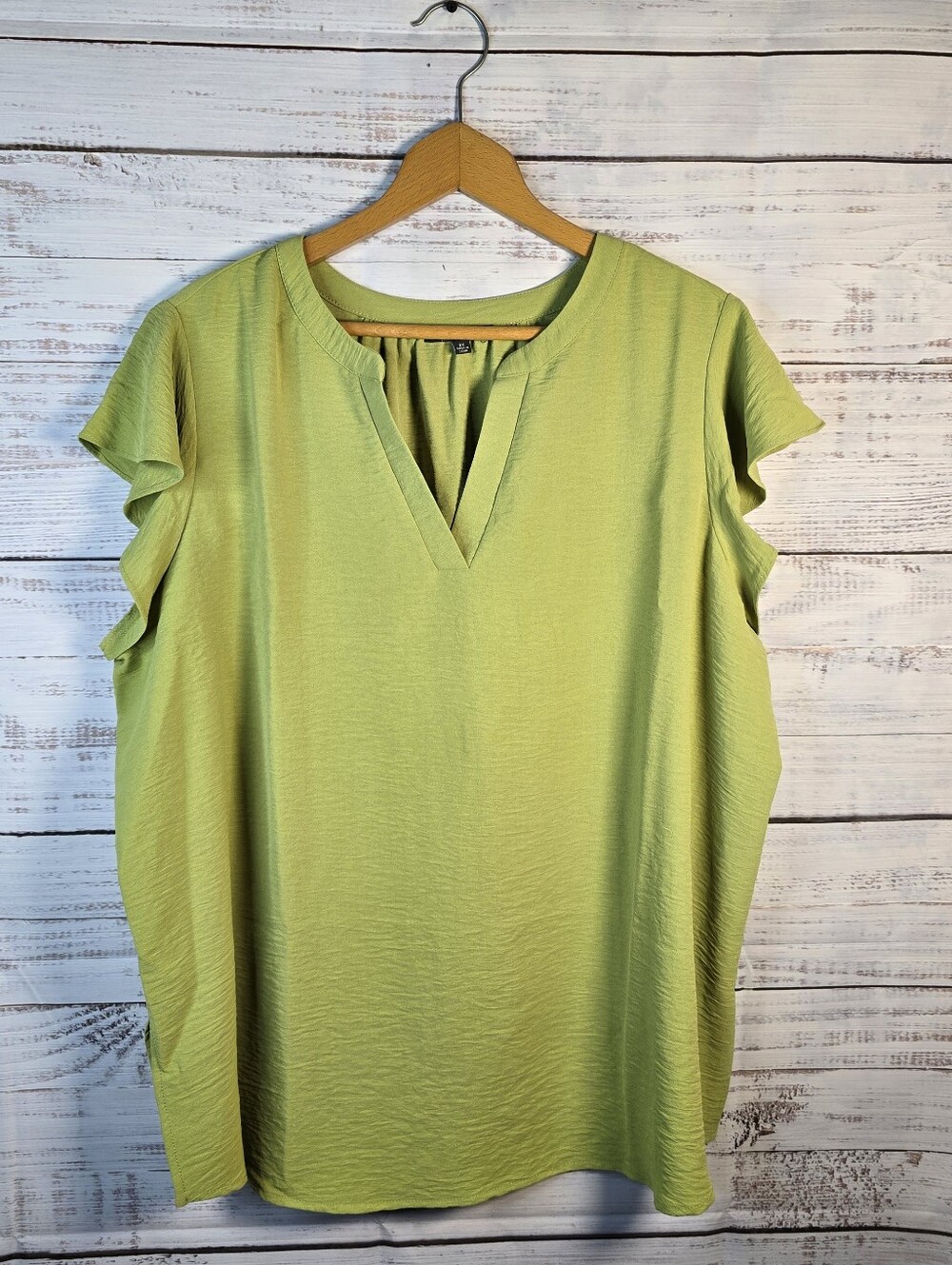 Adrianna Papell Green Ruffle Sleeve Blouse 2X Plus Size Career Casual Top
